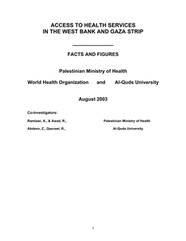 Access to Health Services in the West Bank and Gaza Strip