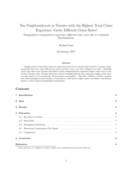 Ten Neighbourhoods in Toronto with the Highest Total Crime Experience Vastly Different Crime Rates