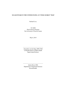 LEVY Thesis Sugar Intake in the United States 2019