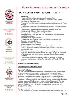 Bc Wildfire Update: June 11, 2017