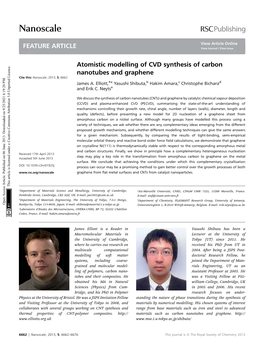 Atomistic Modelling of CVD Synthesis of Carbon Nanotubes and Graphene Cite This: Nanoscale, 2013, 5, 6662 James A