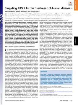 Targeting RIPK1 for the Treatment of Human Diseases INAUGURAL ARTICLE