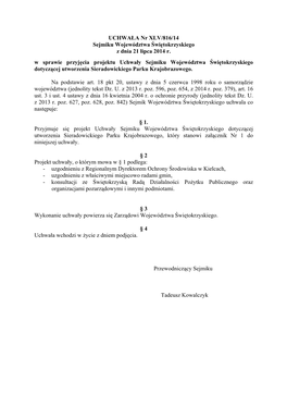 UCHWAŁA Nr XLV/816/14 Sejmiku Województwa Świętokrzyskiego Z Dnia 21 Lipca 2014 R