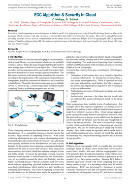 ECC Algorithm & Security in Cloud