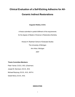 Clinical Evaluation of a Self-Etching Adhesive for All- Ceramic Indirect Restorations