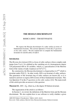 Arxiv:1909.06681V1 [Math.AG] 14 Sep 2019