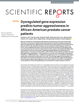 Dysregulated Gene Expression Predicts Tumor Aggressiveness In