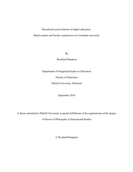 Racialized Social Relations in Higher Education: Black Student and Faculty