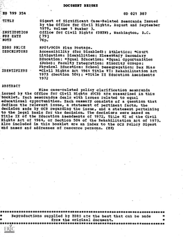 Digest of Significant Case-Related Memoranda Issued by the Office for Civil Rights, August and September 1979, Volume 1 Number 3