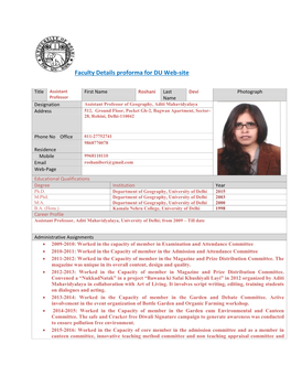 Faculty Details Proforma for DU Web-Site