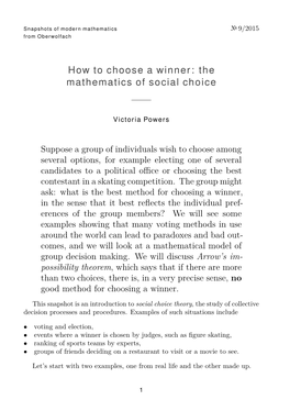 How to Choose a Winner: the Mathematics of Social Choice