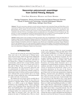 NEOCOMIAN PALYNOMORPH ASSEMBLAGE from CENTRAL PAHANG, MALAYSIA Geological Society of Malaysia, Bulletin 53, June 2007, Pp