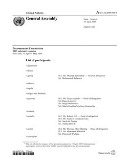 General Assembly Distr.: General 17 April 2009