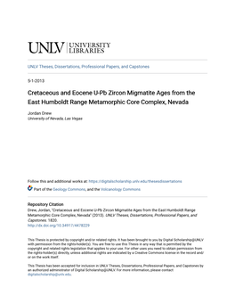 Cretaceous and Eocene U-Pb Zircon Migmatite Ages from the East Humboldt Range Metamorphic Core Complex, Nevada