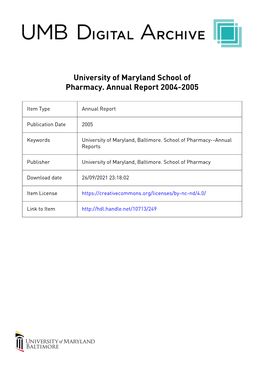 University of Maryland | School of Pharmacy Annual