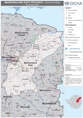 MASHONALAND EAST PROVINCE - Overview Map 26 October 2009 Legend Province Capital