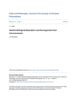 Searle's Biological Naturalism and the Argument from Consciousness