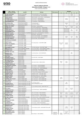 Stage De Médecine Générale Affectations DFASM3 - Groupe : B - D Année Universitaire 2018-2019