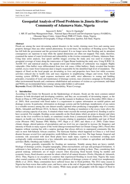 Geospatial Analysis of Flood Problems in Jimeta Riverine Community of Adamawa State, Nigeria