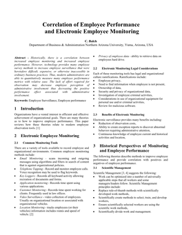 Correlation of Employee Performance and Electronic Employee Monitoring