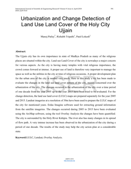 Urbanization and Change Detection of Land Use Land Cover of the Holy City Ujjain Manoj Patley1, Rishabh Tripathi1, Patel Lokesh2