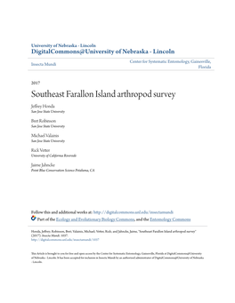 Southeast Farallon Island Arthropod Survey Jeffrey Honda San Jose State University