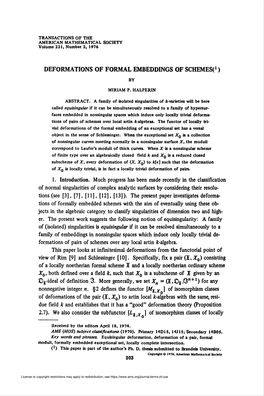 DEFORMATIONS of FORMAL EMBEDDINGS of Schemesi1 )