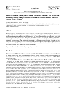 Caridea, Polychelida, Anomura and Brachyura) Collected from the Nikko Seamounts, Mariana Arc, Using a Remotely Operated Vehicle “Hyper-Dolphin”