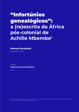 (Re)Escrita Da África Pós-Colonial De Achille Mbembe1