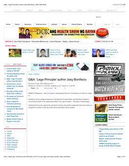 Q&A: 'Lego Principle' Author Joey Bonifacio | ABS-CBN News