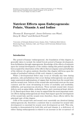 Nutrient Effects Upon Embryogenesis: Folate, Vitamin a and Iodine