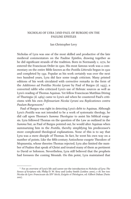 Nicholas of Lyra (And Paul of Burgos) on the Pauline Epistles