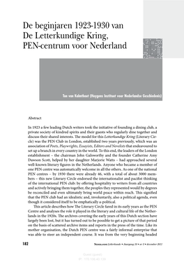 De Beginjaren 1923-1930 Van De Letterkundige Kring, PEN-Centrum Voor Nederland