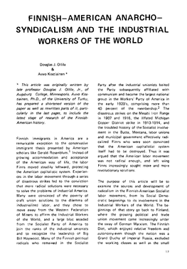 Syndicalism and the Industrial Workers of the World