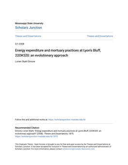 Energy Expenditure and Mortuary Practices at Lyon's Bluff, 22OK520: an Evolutionary Approach