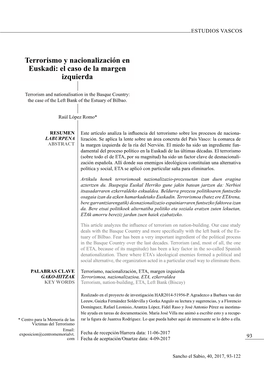 Terrorismo Y Nacionalización En Euskadi: El Caso De La Margen Izquierda