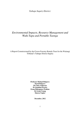 Environmental Impacts, Resource Management and Wahi Tapu and Portable Taonga
