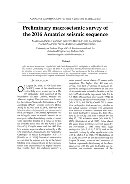 Preliminary Macroseismic Survey of the 2016 Amatrice Seismic Sequence