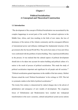 Chapter 1 Political Socialization: a Conceptual and Theoretical