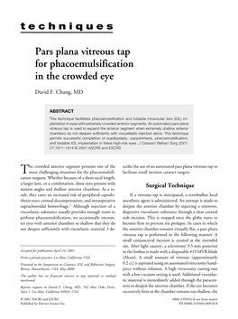 Pars Plana Vitreous Tap for Phacoemulsification in the Crowded Eye