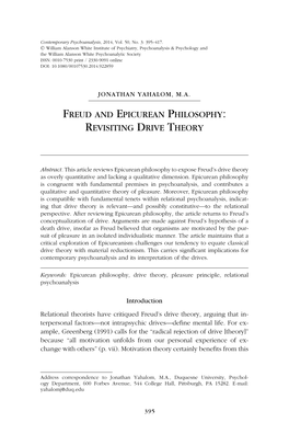 Freud and Epicurean Philosophy: Revisiting Drive Theory
