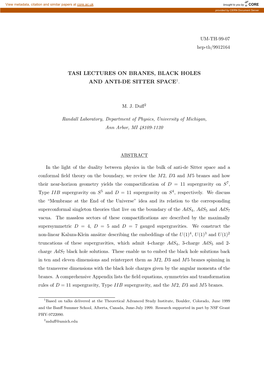 Tasi Lectures on Branes, Black Holes and Anti-De Sitter Space1