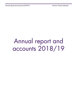 Annual Report and Accounts 2018/19 Human Tissue Authority