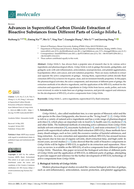 Advances in Supercritical Carbon Dioxide Extraction of Bioactive Substances from Different Parts of Ginkgo Biloba L