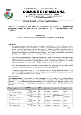 COMUNE DI SIAMANNA – Ufficio Tecnico Settore LL.PP