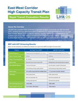 East-West Corridor High Capacity Transit Plan Rapid Transit Evaluation Results