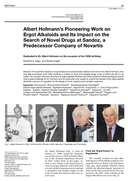 Albert Hofmann's Pioneering Work on Ergot Alkaloids and Its Impact On