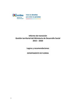 Informe De Transición Gestión Territorial Del Ministerio De Desarrollo Social 2015 – 2020