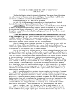 Council Proceedings of the City of Shreveport March 11, 2003