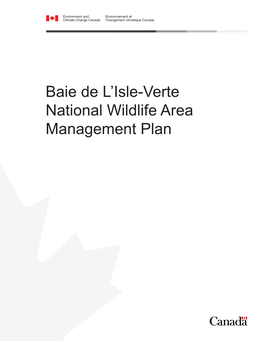Baie De L'isle-Verte National Wildlife Area Management Plan